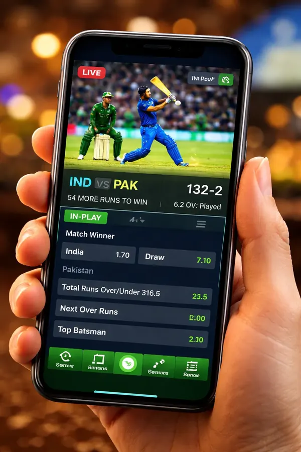 Cricket betting odds during live match on mobile